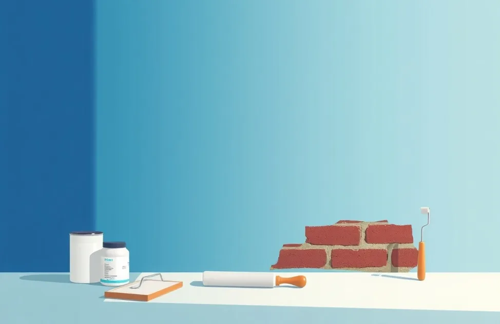 Outils de peinture disposés dans l'ordre des étapes du chantier