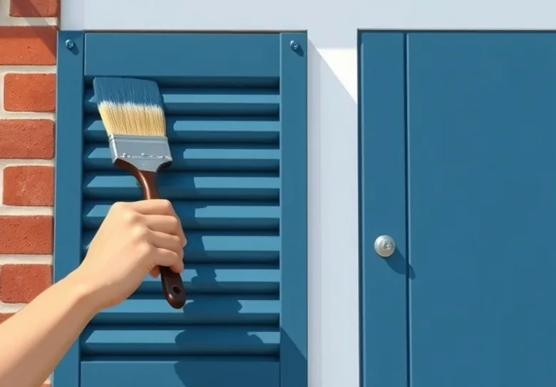 Mise en peinture au pinceau de volets et d'encadrements en bois
