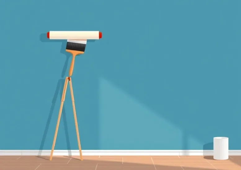 Pose de papier peint, rouleau et brosse à maroufler
